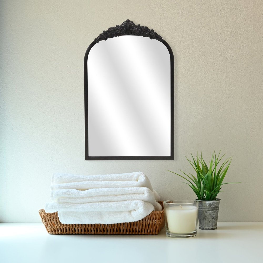 Black Metal Arch Accent Mirror - 16-inch
