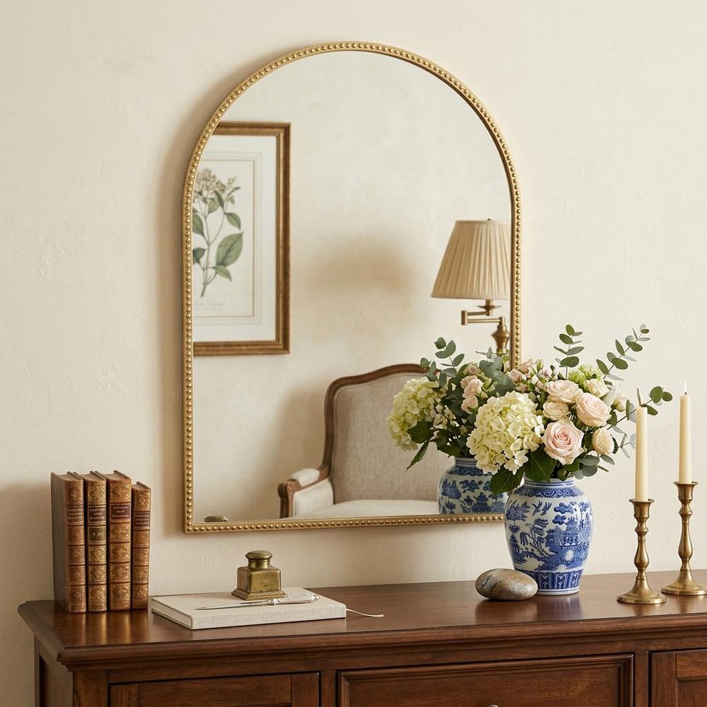 Gold Metal Beaded Arch Accent Mirror - 34-inch