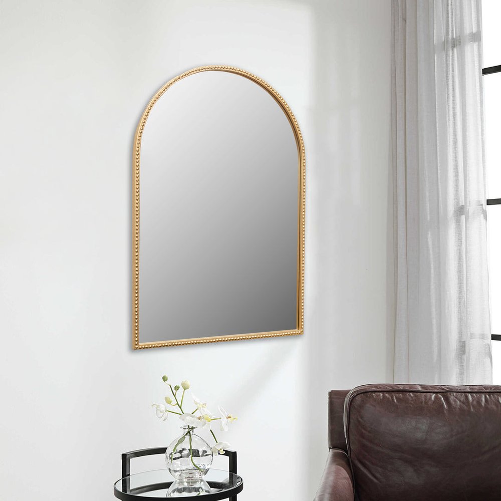 Gold Metal Beaded Arch Accent Mirror - 34-inch