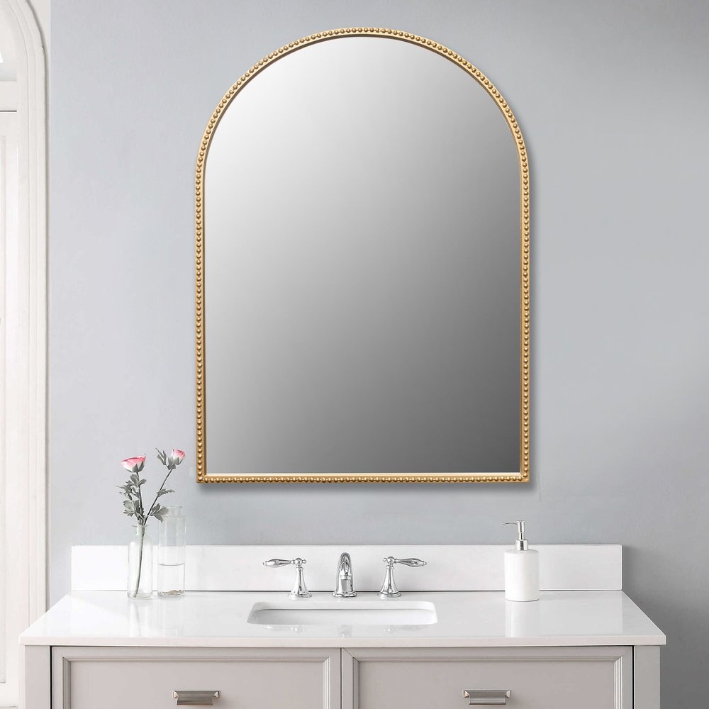 Gold Metal Beaded Arch Accent Mirror - 34-inch