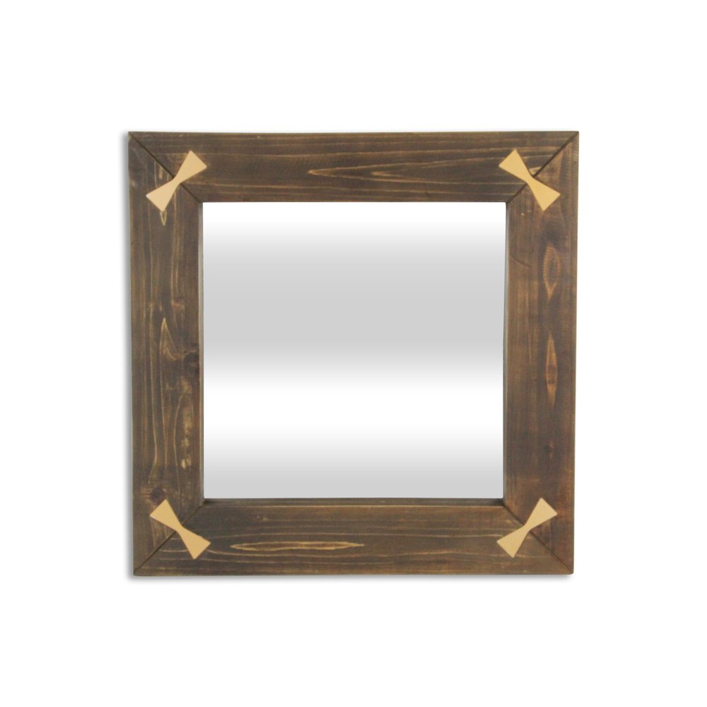 Brown Wood with Gold Bows Square Accent Mirror - 22-inch