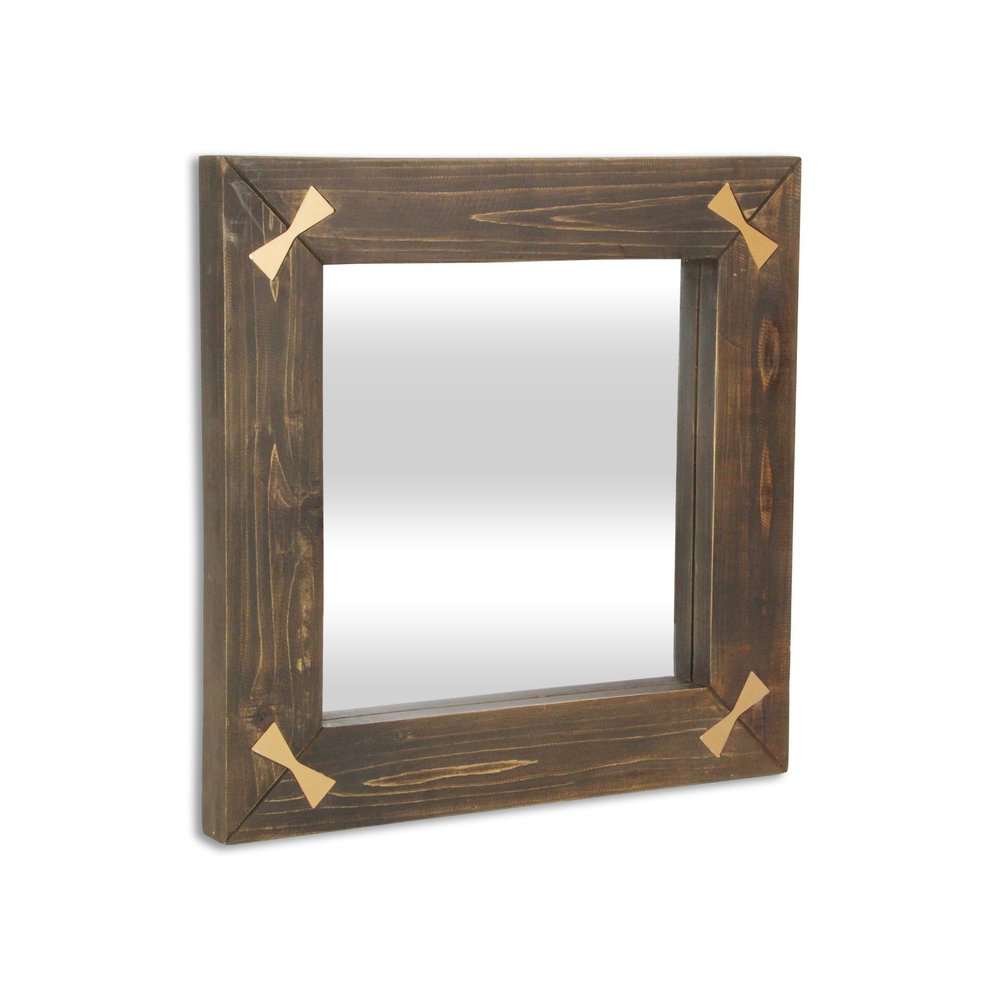 Brown Wood with Gold Bows Square Accent Mirror - 22-inch