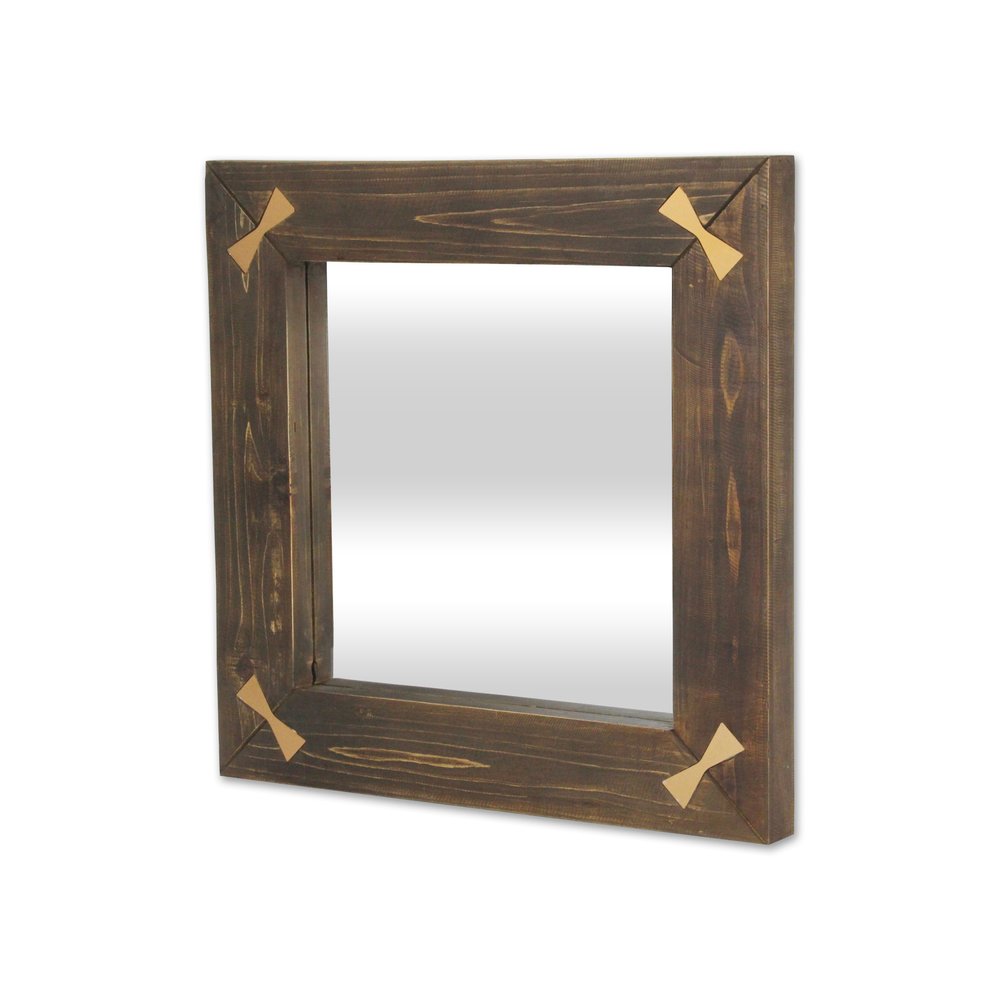 Brown Wood with Gold Bows Square Accent Mirror - 22-inch
