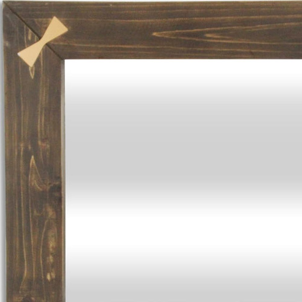 Brown Wood with Gold Bows Square Accent Mirror - 22-inch