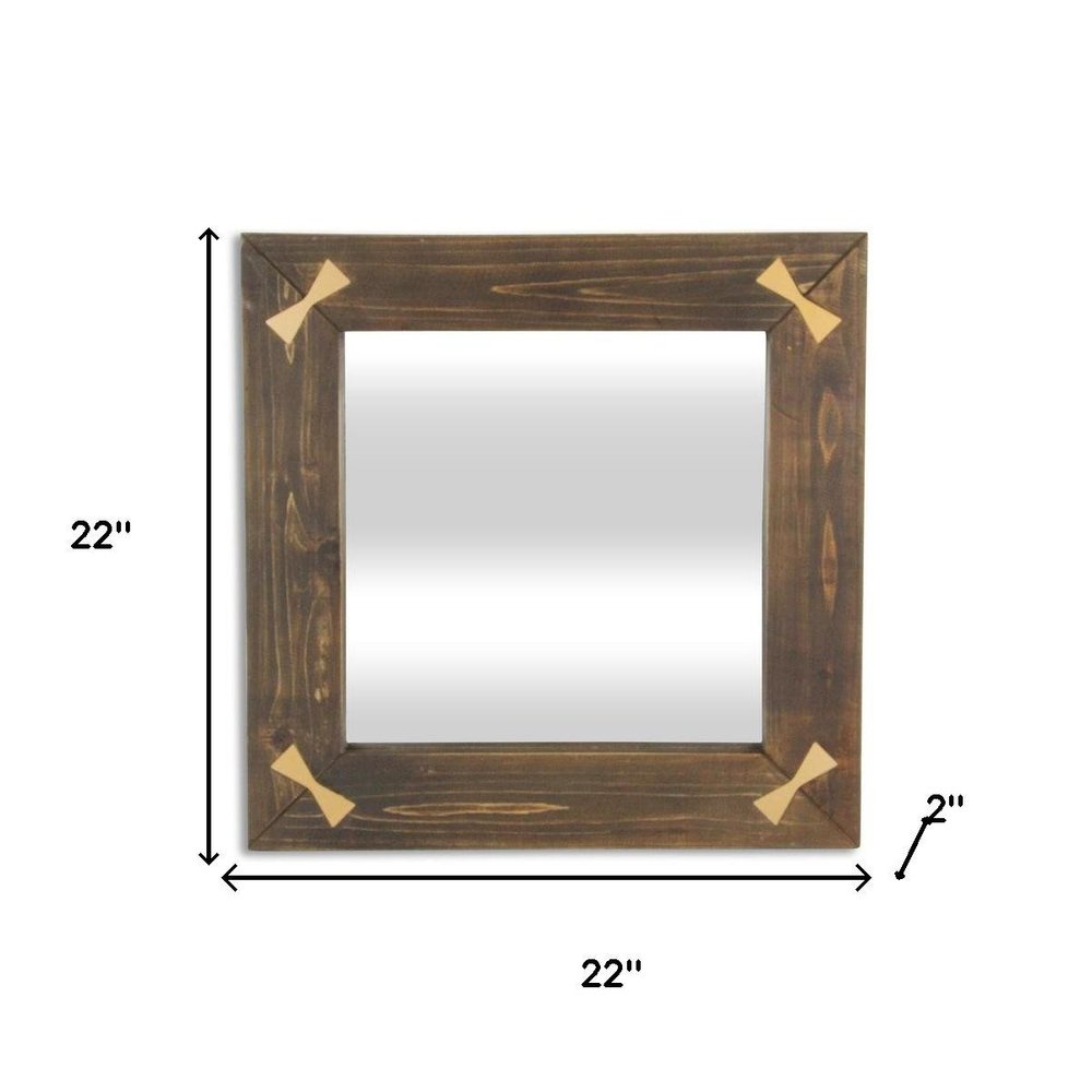 Brown Wood with Gold Bows Square Accent Mirror - 22-inch
