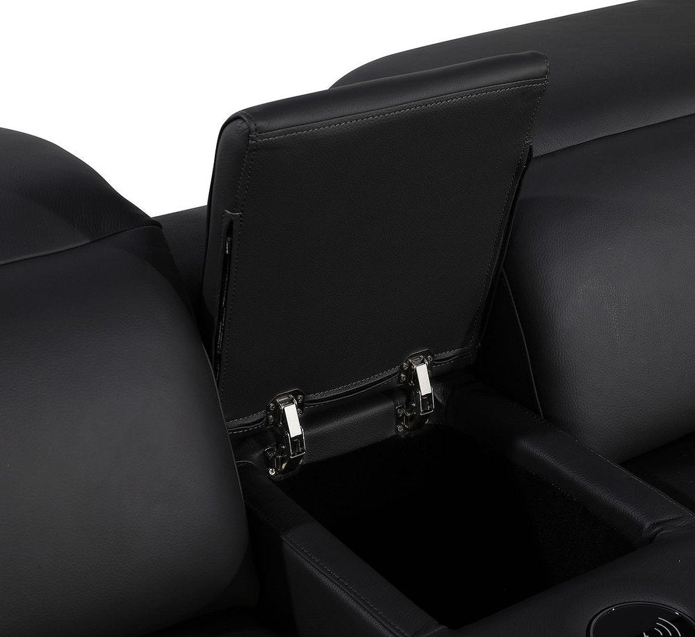 Black Italian Leather Power Reclining U Shaped Twelve Piece Corner Sectional with Console