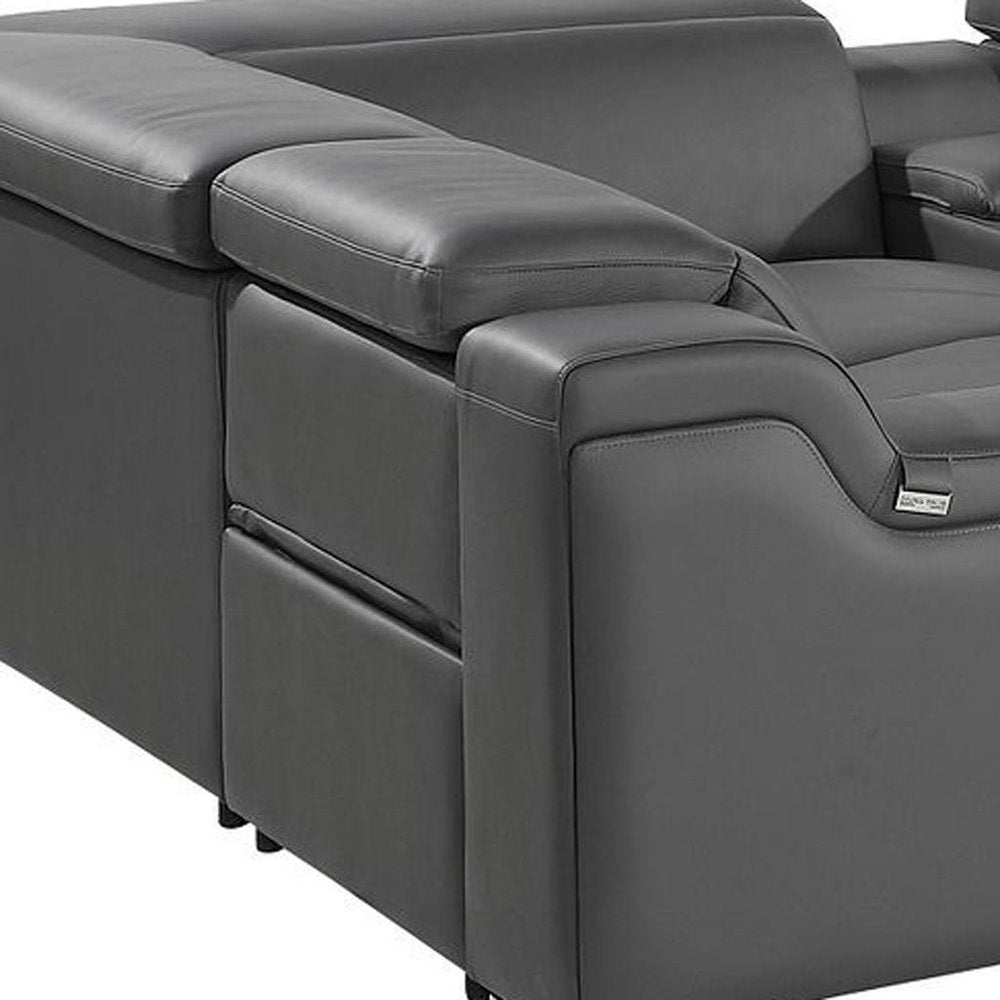 Dark Gray Italian Leather Power Reclining U Shaped Eight Piece Corner Sectional with Console
