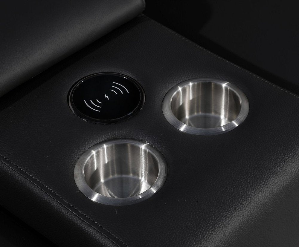 Black Italian Leather Power Reclining U Shaped Eight Piece Corner Sectional with Console