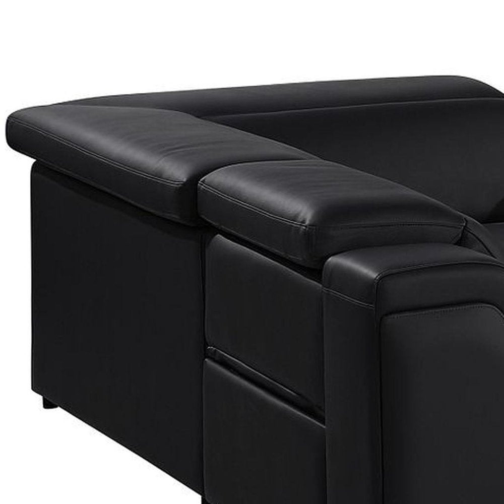 Black Italian Leather Power Reclining U Shaped Eight Piece Corner Sectional with Console