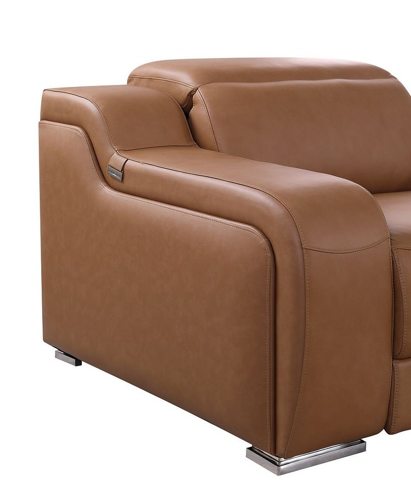 Chestnut Italian Leather Power Reclining U Shaped Eight Piece Corner Sectional with Console