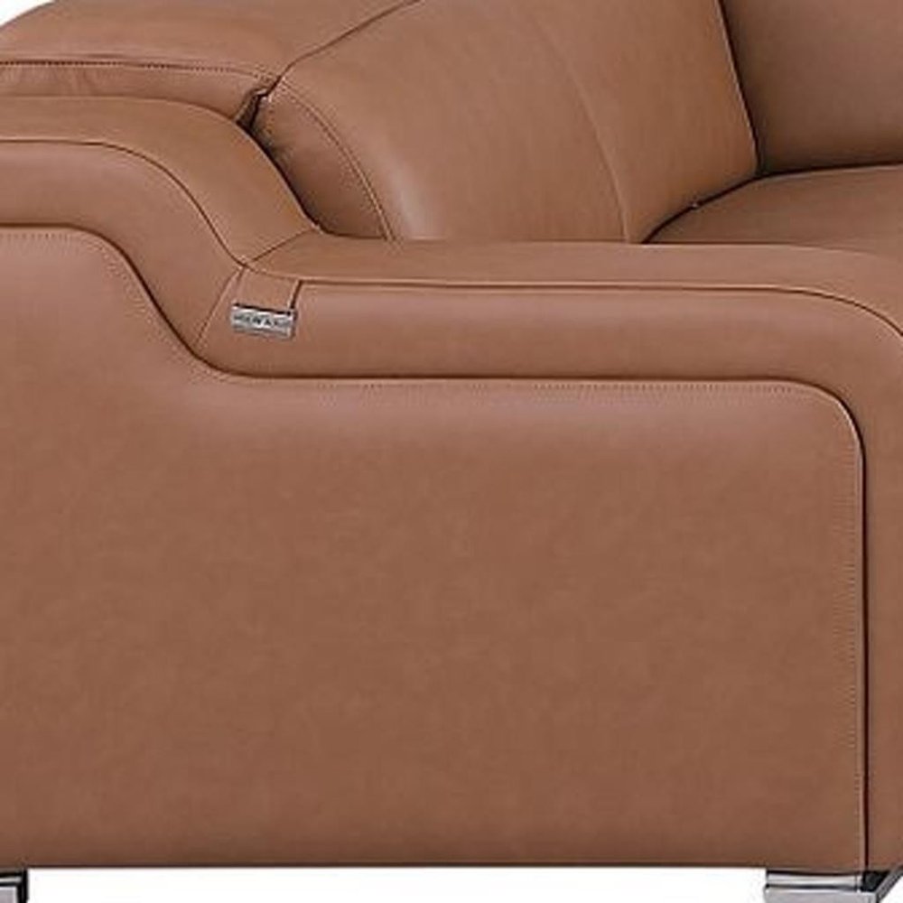Chestnut Italian Leather Power Reclining U Shaped Eight Piece Corner Sectional with Console
