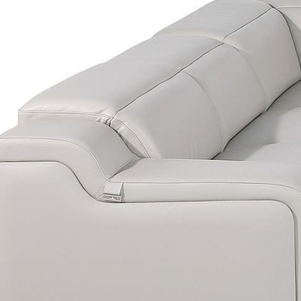 Light Gray Italian Leather Power Reclining U Shaped Eight Piece Corner Sectional with Console