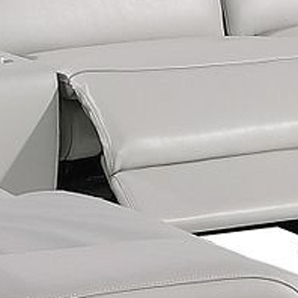 Light Gray Italian Leather Power Reclining U Shaped Ten Piece Corner Sectional with Console