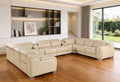 Beige Italian Leather Power Reclining U Shaped Ten Piece Corner Sectional with Console