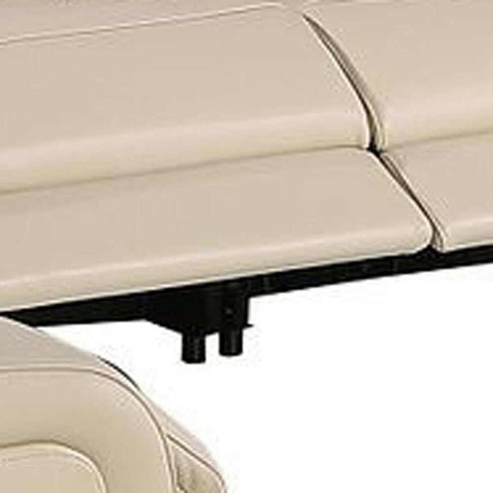 Beige Italian Leather Power Reclining U Shaped Ten Piece Corner Sectional with Console
