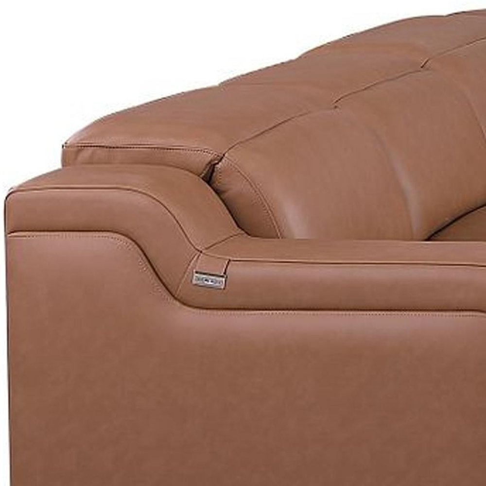 Chestnut Italian Leather Power Reclining U Shaped Ten Piece Corner Sectional with Console