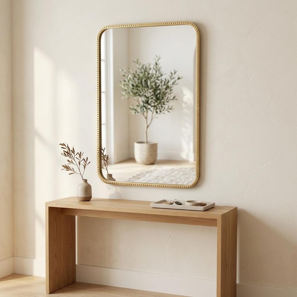 Gold Metal Beaded Accent Mirror - 32-inch