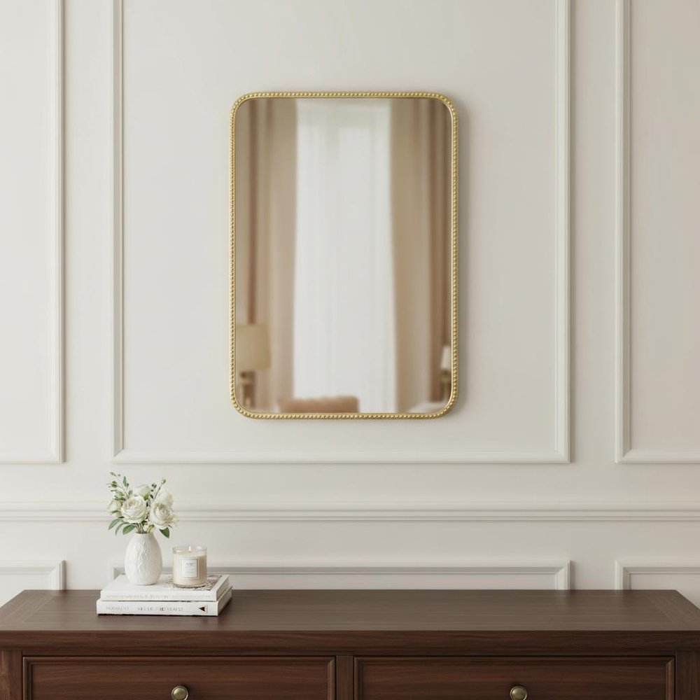 Gold Metal Beaded Accent Mirror - 32-inch
