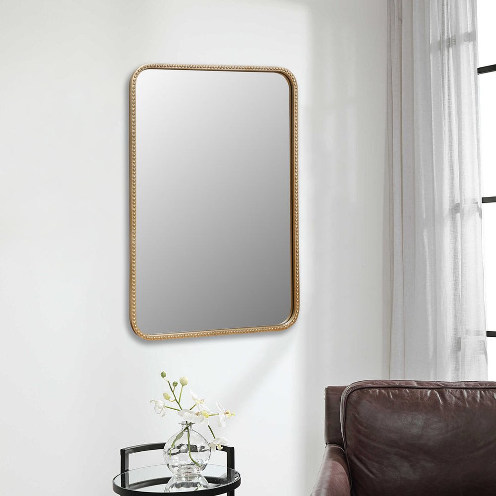Gold Metal Beaded Accent Mirror - 32-inch