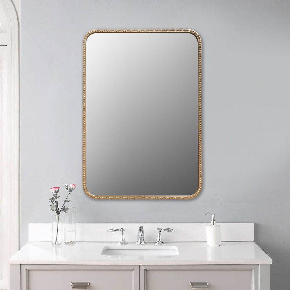Gold Metal Beaded Accent Mirror - 32-inch