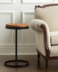 Brown and Black Wood and Iron Round Pedestal End Table - 25-inch