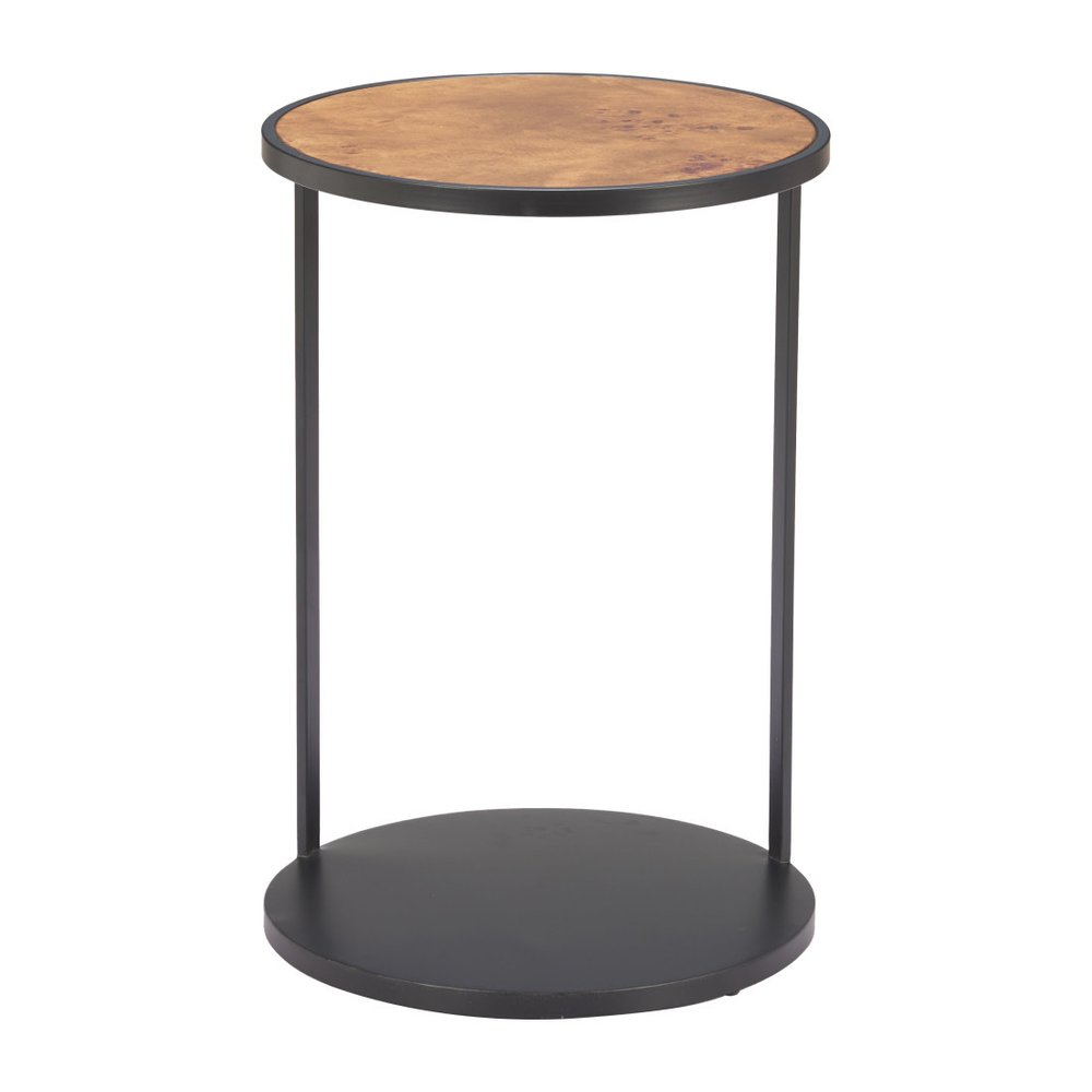 Brown and Black Wood and Iron Round Pedestal End Table - 25-inch