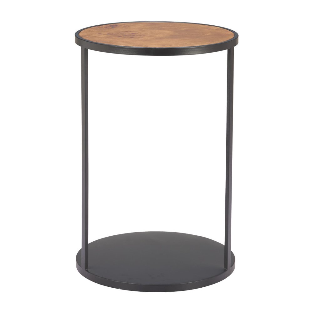 Brown and Black Wood and Iron Round Pedestal End Table - 25-inch