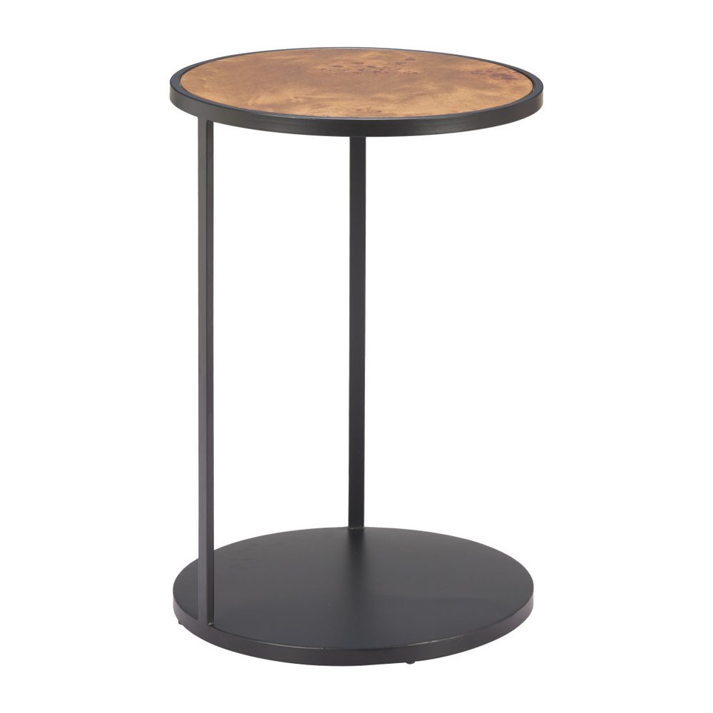 Brown and Black Wood and Iron Round Pedestal End Table - 25-inch
