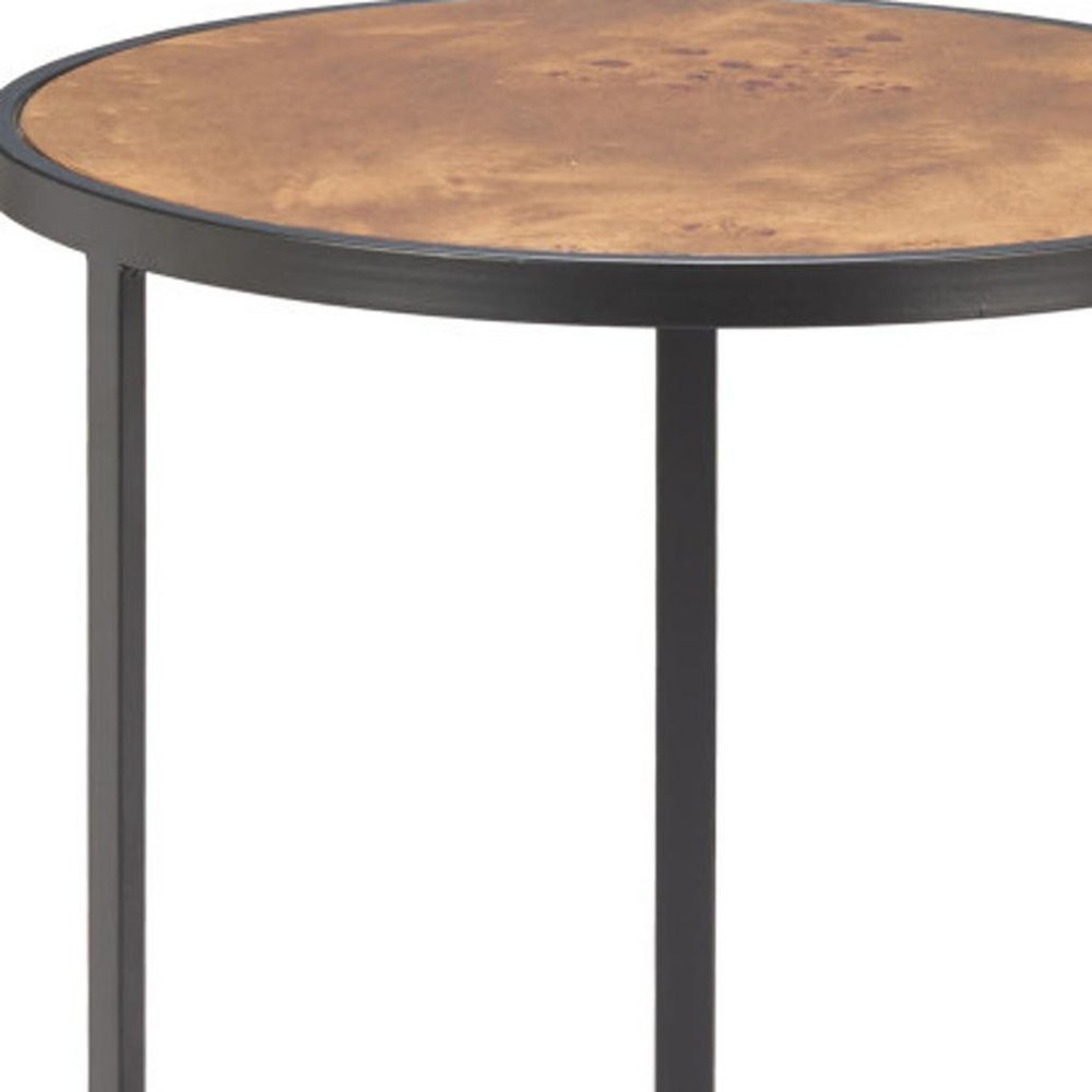 Brown and Black Wood and Iron Round Pedestal End Table - 25-inch