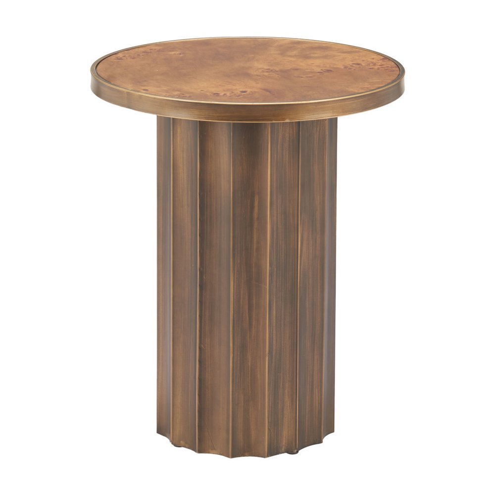 Brown Steel Round Pedestal End Table - 22-inch