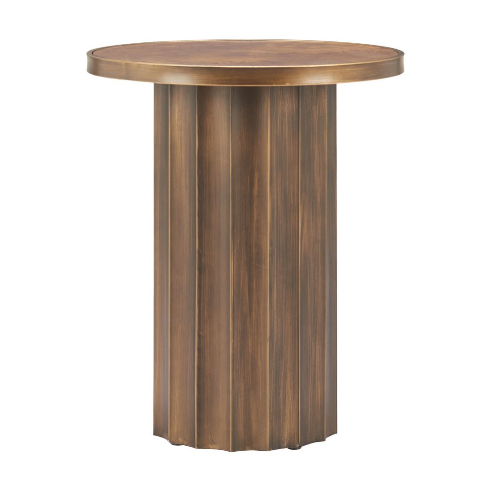 Brown Steel Round Pedestal End Table - 22-inch