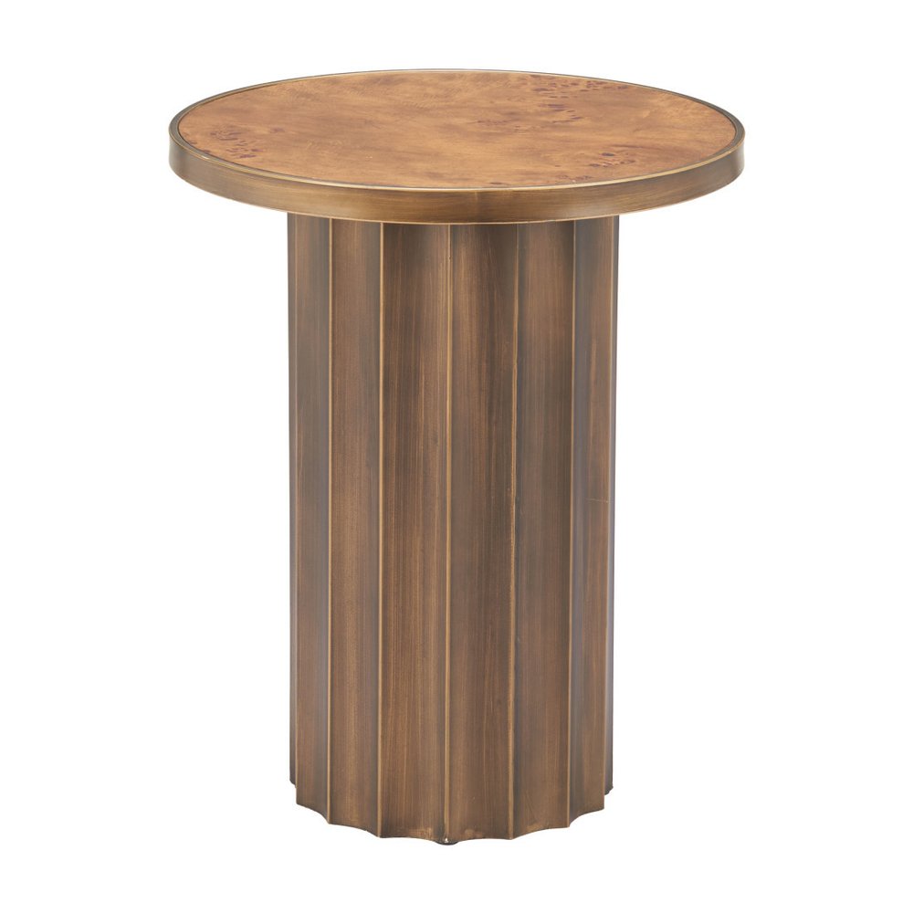 Brown Steel Round Pedestal End Table - 22-inch