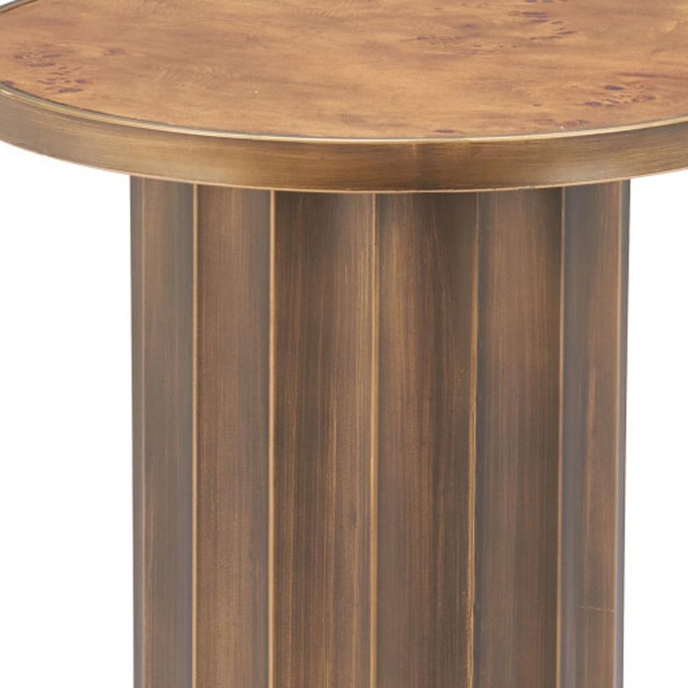 Brown Steel Round Pedestal End Table - 22-inch