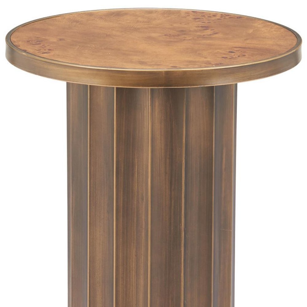 Brown Steel Round Pedestal End Table - 22-inch