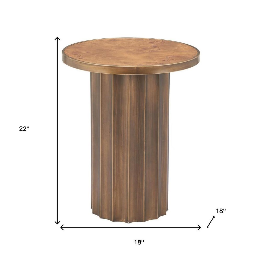 Brown Steel Round Pedestal End Table - 22-inch