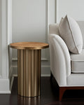 Brown Steel Round Pedestal End Table - 22-inch