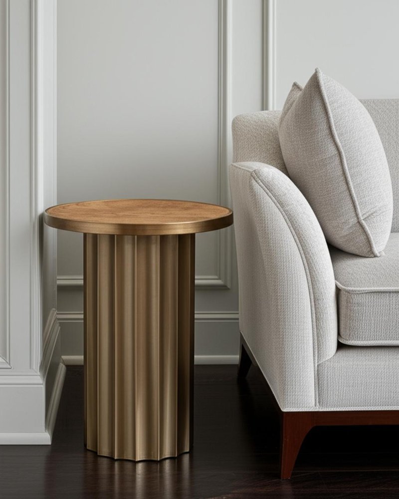 Brown Steel Round Pedestal End Table - 22-inch
