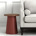 Brown Wood and Faux Leather Round Pedestal End Table - 23-inch