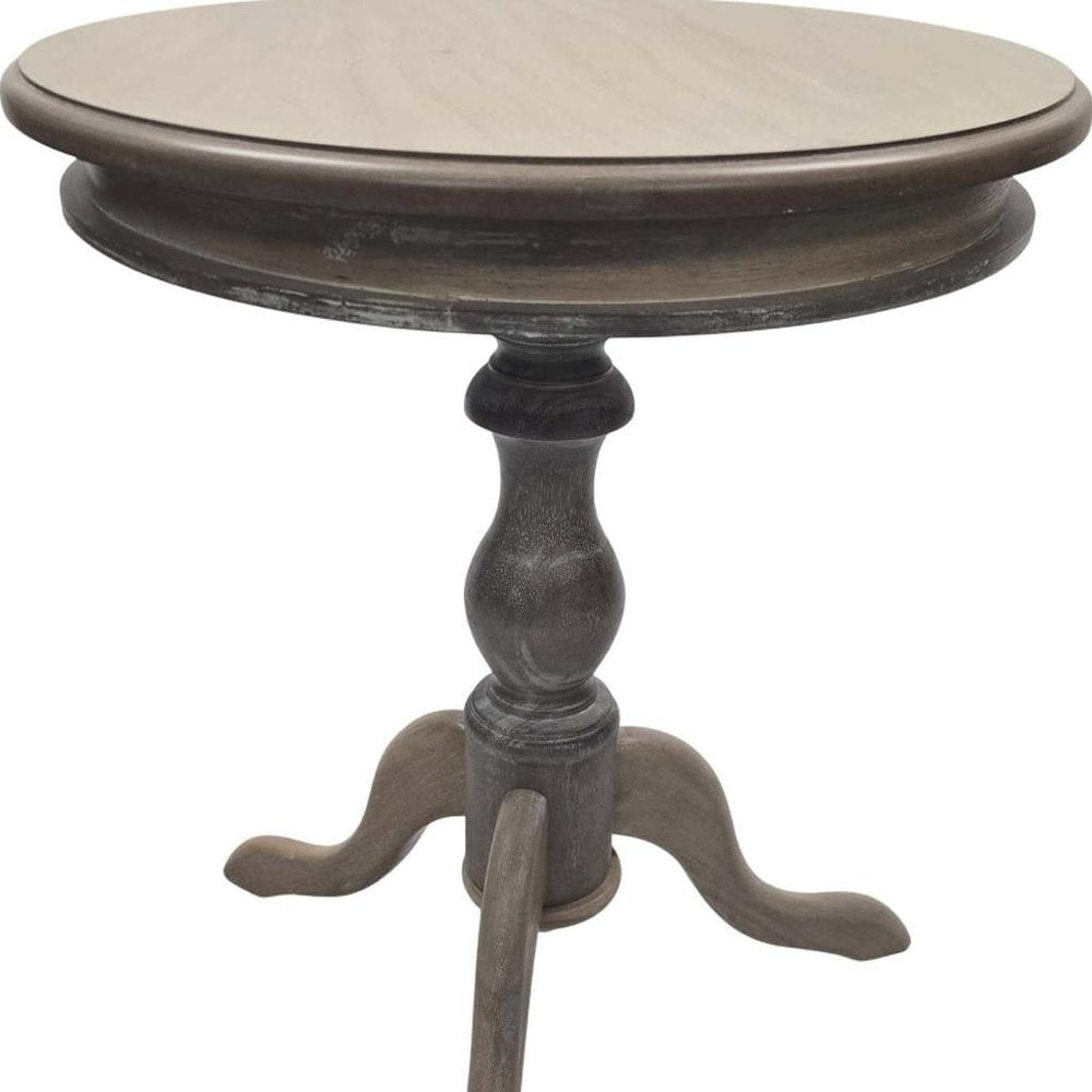 Natural Solid Wood Round Pedestal End Table - 25-inch