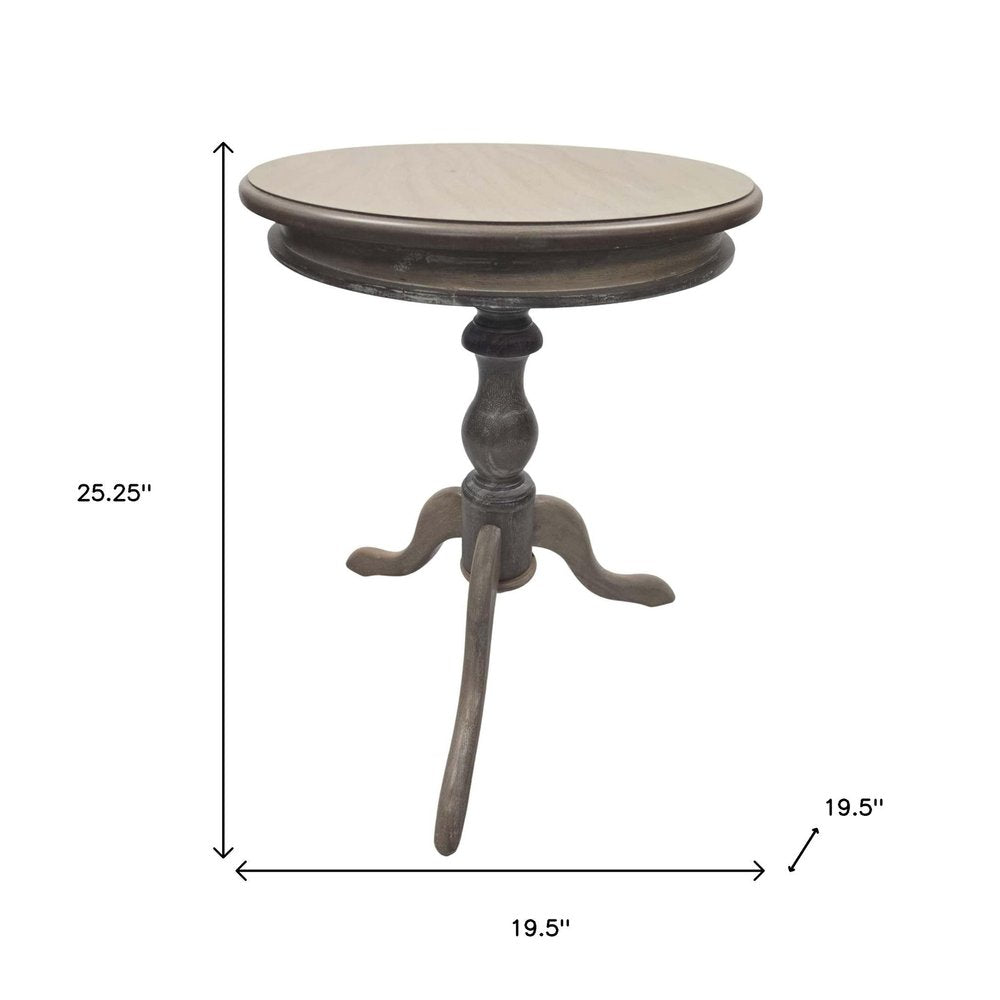 Natural Solid Wood Round Pedestal End Table - 25-inch