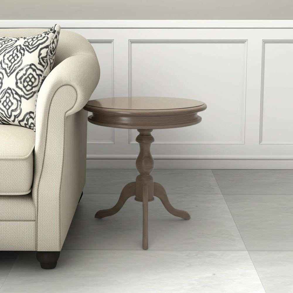 Natural Solid Wood Round Pedestal End Table - 25-inch