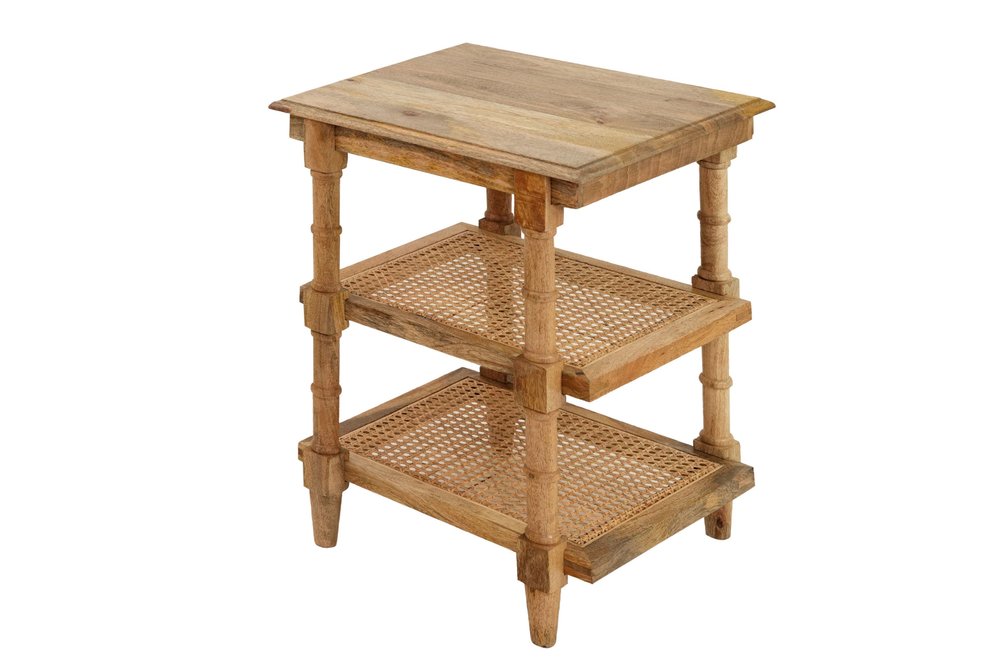 Natural Solid Wood End Table with Two Shelves - 24-inch