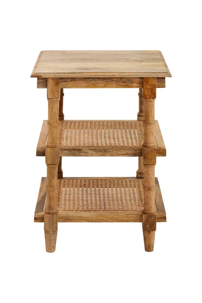 Natural Solid Wood End Table with Two Shelves - 24-inch