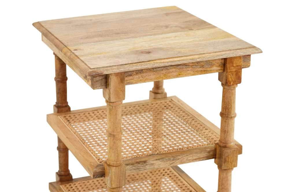 Natural Solid Wood End Table with Two Shelves - 24-inch