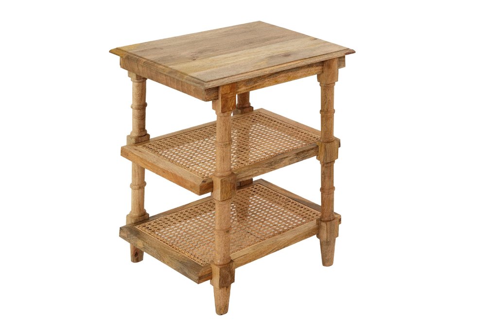 Natural Solid Wood End Table with Two Shelves - 24-inch