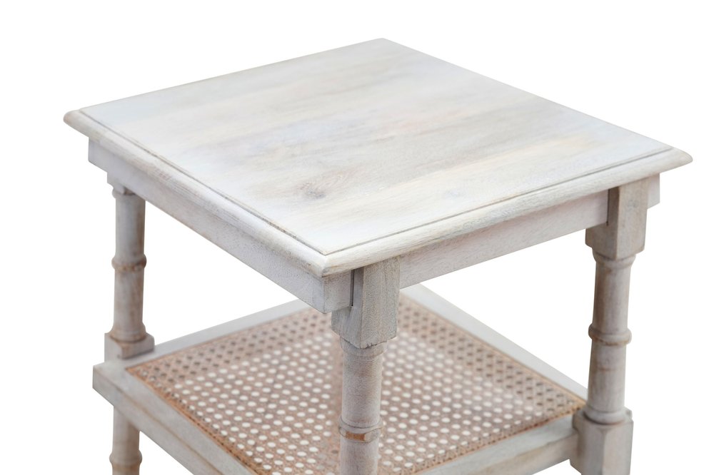 Antiqued White Solid Wood End Table with Two Shelves - 24-inch