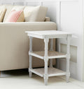 Antiqued White Solid Wood End Table with Two Shelves - 24-inch