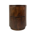 Chestnut Solid Wood Round Drum End Table with Two Drawers - 24-inch