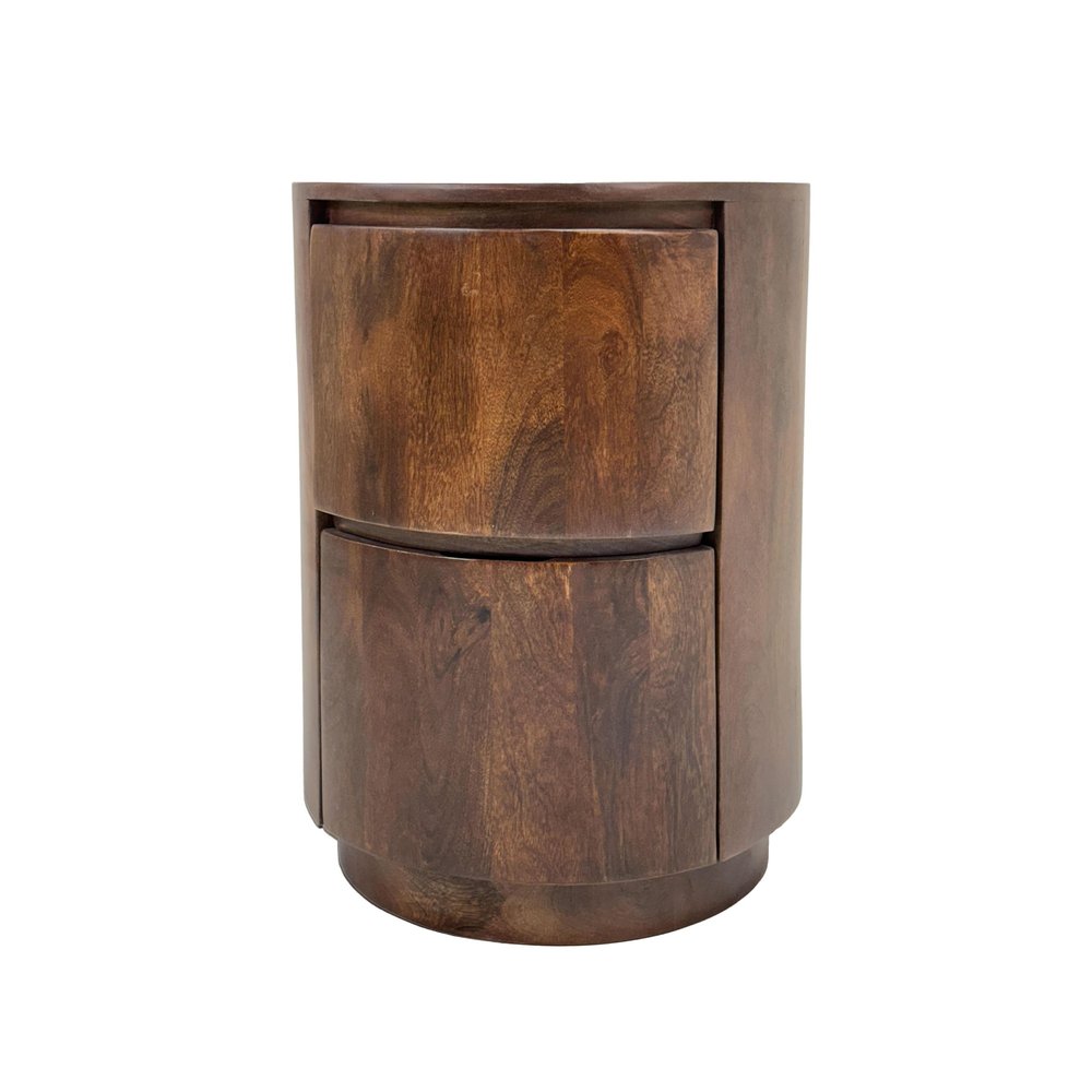 Chestnut Solid Wood Round Drum End Table with Two Drawers - 24-inch