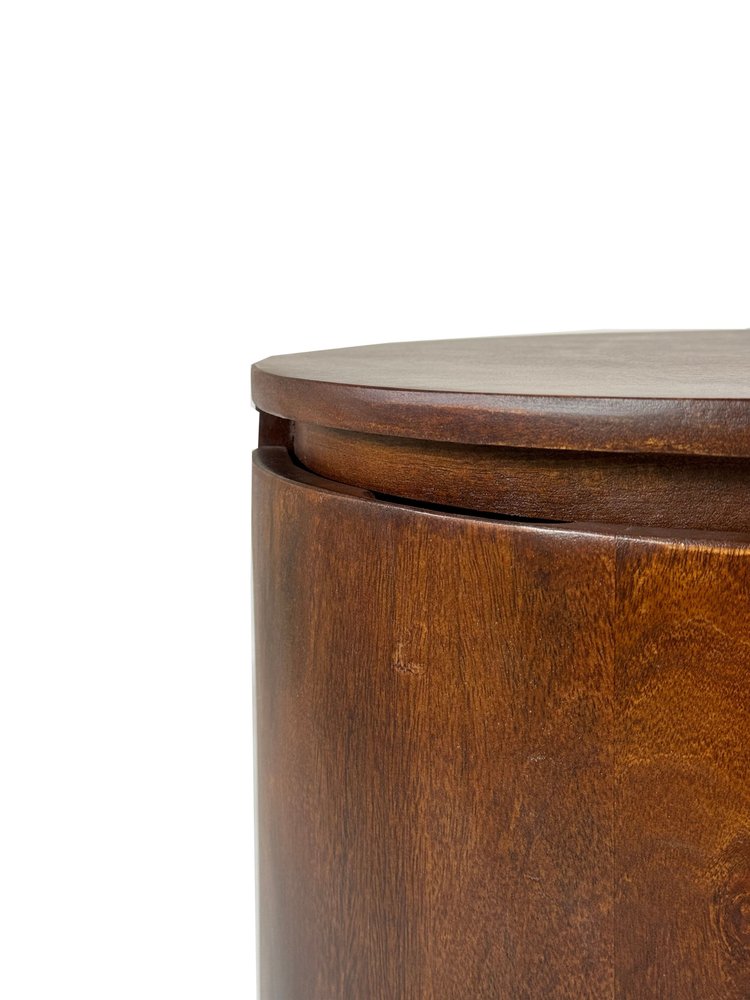 Chestnut Solid Wood Round Drum End Table with Two Drawers - 24-inch